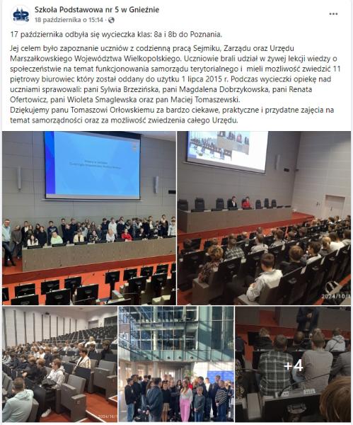 Strona FB Szkoły Podstawowej nr 5 w Gnieźnie- kliknij aby powiększyć